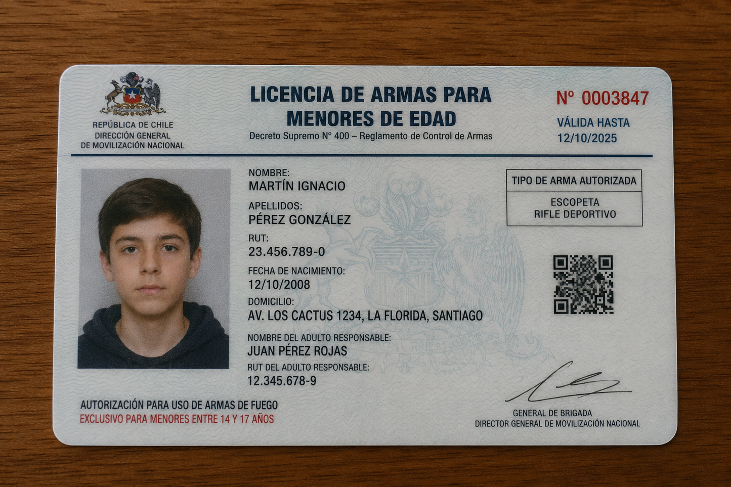 Mensajería licencia de armas de menor de edad.