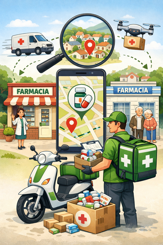 Mensajería de búsqueda de recetas de medicamentos a farmacias en área metropolitana.